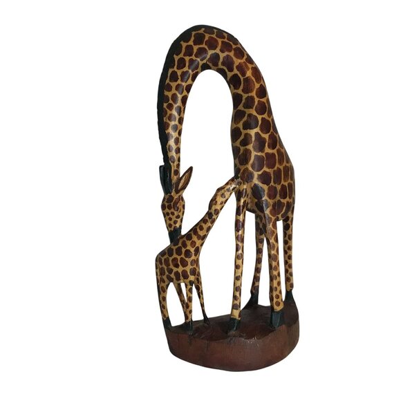 Handcrafted Wooden Giraffe & Baby Sculpture 12" - Picture 10 of 14